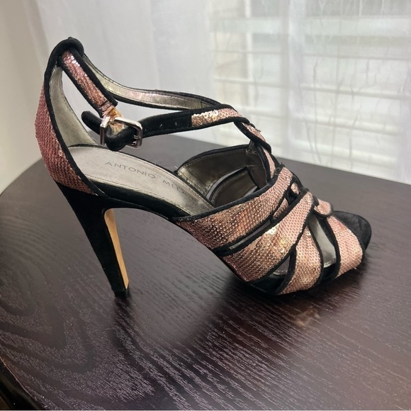 Antonio Melani Women Heels Pink Sequence Ladies Strappy Sandal Size 6 - Picture 2 of 9